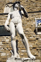 The copy of the statue of David by Michelangelo in the Piazza della Signoria outside the Palazzo VecchioEuropean Italia Italian Southern Europe Toscana Tuscan Firenze History Religion Religious