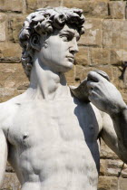 The copy of the statue of David by Michelangelo in the Piazza della Signoria outside the Palazzo VecchioEuropean Italia Italian Southern Europe Toscana Tuscan Firenze History Religion Religious