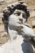 The copy of the statue of David by Michelangelo in the Piazza della Signoria outside the Palazzo VecchioEuropean Italia Italian Southern Europe Toscana Tuscan Firenze History Religion Religious