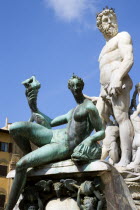 The 1575 Mannerist Neptune fountain  with the Roman sea God surrounded by water nymphs commemorating Tuscan naval victories  by Ammannatti in the Piazza della Signoria beside the Palazzo VecchioEurop...