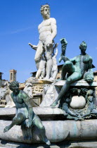 The 1575 Mannerist Neptune fountain with the Roman sea God surrounded by water nymphs commemorating Tuscan naval victories by Ammannatti in the Piazza della Signoria beside the Palazzo VecchioEuropea...