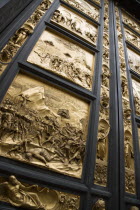 The 15th Century East Doors of the Baptistry of the Cathedral of Santa Maria del Fiore the Duomo. The panels are by the artist Lorenzo Ghilberti  and were dubbrd the Gate Of Paradise by MichelangeloE...