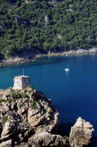 Porto  Genoese tower on rocky headland with blue waters & boatsOporto French Western Europe European Oporto French Western Europe European