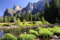 Valley floor with Merced river  Valley Viewwide angle North America United States of America American National Park Northern The Golden State wide angle North America United States of America Americ...