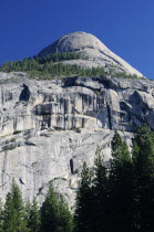 North Dome & rock cliffs from Curry VillageNorth America Northern United States of America American National Park The Golden State North America Northern United States of America American National P...