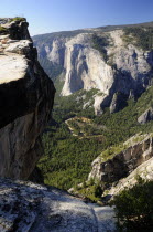 Clifftop views across valley from Taft Pointportrait North America United States of America American National Park Northern The Golden State portrait North America United States of America American...
