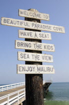 Welcome sign  Paradise Cove  MalibuMalibu American Destination Destinations North America Northern United States of America LA Sand Sandy Beaches Tourism Seaside Shore Tourist Tourists Vacation Signs...