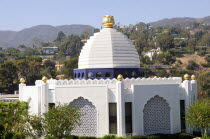 View across lake to Golden Lotus Archway  Self Realization Lake Shrine  Pacific PalisadesWest American Destination Destinations North America Northern United States of America Religion The Golden Sta...