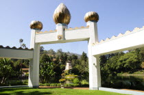 View across lake to Windmill Chapel  Self Realization Lake Shrine  Pacific PalisadesWest American Destination Destinations North America Northern United States of America Religion The Golden State