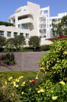 View back to the Museum from central garden  Getty CentreWest American Center Destination Destinations North America Northern United States of America Gardens Plants The Golden State