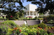 View back to the Museum from central garden  Getty CentreWest American Center Destination Destinations North America Northern United States of America Gardens Plants The Golden State