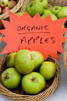 Findon village Sheep Fair Baskets of organic apples.Great Britain Northern Europe UK United Kingdom