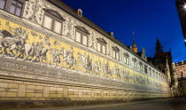 Frstenzug or Procession of the Dukes at sunset in Auguststrasse a mural on 25 000 Meissen tiles that depicts 35 noblemen from the 12th century Konrad the Great  to Friedrich August III  Saxonys last k...