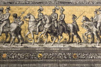 Frstenzug or Procession of the Dukes in Auguststrasse a mural on 25 000 Meissen tiles that depicts 35 noblemen from the 12th century Konrad the Great  to Friedrich August III  Saxonys last king  who r...