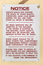 Hillsborough Notice from the management on the wall of a hotel asking that guests not disturb other guests with loud music or the smoking of cannabis weed.Beaches Caribbean Destination Destinations G...
