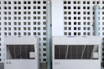 Airconditioning units outside an industrial building in Clifton.Caribbean West Indies Windward Islands Destination Destinations Ecology Entorno Environmental Environnement Green Issues