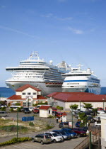 The cruise ship liners Caribbean Princess and Aida Aura docked at the Cruise Ship Terminal in the capital St Georges.Caribbean Destination Destinations Grenadian Greneda West Indies Grenada Holidayma...