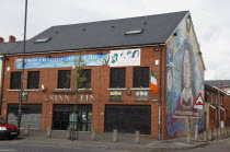 Falls Road  Mural of Bobby Sands on the gable end of the Sinn Fein headquarters on the corner of Sevastapol Street.Northern West Beal UrbanPoliticsArtPoliticalArchitectureNorthernFeirste Eire European Irish Northern Europe Republic Ireland Poblacht na hireann Beal Feirste Poblacht na hEireann