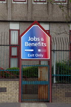 Falls Road  Exit gate of the unemployment office.Northern West Beal Feirste Eire European Irish Northern Europe Republic Ireland Poblacht na hireann Poblacht na hEireann