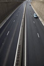 View over empty carriageways on the Westlink underpass in Belfast.Northern Beal Feirste European Irish Northern Europe Republic Ireland Poblacht na hireann Eire Automobiles Autos Gray Poblacht na hE...