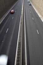 View over empty carriageways on the Westlink underpass in Belfast.Northern Beal Feirste European Irish Northern Europe Republic Ireland Poblacht na hireann Eire Automobiles Autos Gray Poblacht na hE...