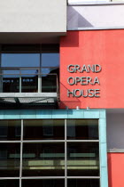 Great Victoria Street  Exterior detail of the Grand Opera House modern extension.Northern Beal Feirste European Irish Northern Europe Republic Ireland Poblacht na hireann Eire Performance Poblacht n...