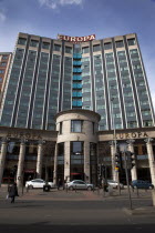 Great Victoria Street  Exterior of the Europa hotel  once the most bombed hotel in Europe.NorthernArchitectureUrbanBeal FeirsteFacadeOutsideTouristsTouristNorthern Beal Feirste European Irish Northern Europe Republic Ireland Poblacht na hireann Eire Holidaymakers Poblacht na hEireann Tourism
