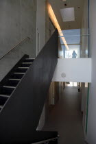 Towner gallery building in Devonshire Park next to the Congress Theatre. Designed by Rick Mather Architects  opened in 2009. Interior staircase cast iron balustradeEuropean Great Britain Northern Eur...