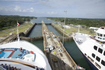 Cruise ships navigating through the locks.American Central America Destination Destinations Ecology Entorno Environmental Environnement Green Issues Hispanic Holidaymakers Latin America Latino Panama...