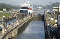 Cruise ship navigating through the locks.American Central America Destination Destinations Ecology Entorno Environmental Environnement Green Issues Hispanic Holidaymakers Latin America Latino Panaman...