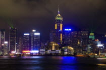 Night shoot of Hong Kongs coastal frontline lighted skyscrapers at the time that multimedia event called symphony of lights is taking place.RomanticHistoryTraditionCultureClassicDesignRestorati...