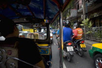 Ratchadamronen Klang Road. Treffic buy with scooters  Rickshaws and Tuk Tuk sAsian Blue Clouds Cloud Sky Ecology Entorno Environmental Environnement Gray Green Issues Prathet Thai Raja Anachakra Thai...