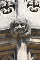 A Gargoyle at Brasenose College.Oxford  UK  High street  Brasenose  college  university  colleges  Oxbridge  building  stone  Europe  European  Oxfordshire  United Kingdom  England  English  Great Britain  British  Gargoyle  exterior  comical  face  British Isles Gray Northern Europe