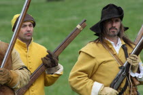 Musketeers at the reenactment of the battle of Faringdon in the English Civil war.English  civil war  British  UK  Musketeers  rifleman  Musket  Faringdon  reenactment  men  foot  soldiers   royalist...
