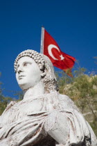 Bodrum Castle  formerly Castle of St Peter under Knights Hospitaller of Rhodes  Ottoman since 1522.  Statue of Artemis in foreground with Turkish flag flying behind.Turkish Aegean coastmediterranean...