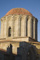 Greek Orthodox Church in the Old Town with red tiled roof dome.AegeanGreekByzantineRodilocation for Guns of Navaronecoast coastalsun sunshine sunny holidayresortdestinationUNESCO World Heri...