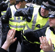 England  London  City  Threadneedle Street  Bank of England G20 Protests  April 2009.European UKUnited KingdomGBGreat BritainEuropeEuropeanMeetingProtestProtestersCivil UnrestRiotConfronta...