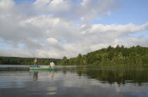Lake Skatutakee. Two men in boat fishing.American North America Northern United States of America 2 Blue Clouds Cloud Sky Male Man Guy