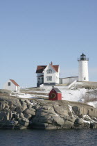 Nubble Light lighthouse in winter.Atlantic Ocean Winter American North America Northern United States of America Blue Ecology Entorno Environmental Environnement Green Issues New England Vacationland...