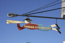 USA, Maine, Ogunquit, Perkins Cove, Perkins Cove Candies sign, store.