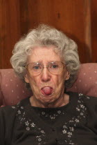 Doris Tolman  80 year old woman sticking tongue out.American Northern  Pensioner Mood Female Women Girl Lady Gray North America Old Senior Aged One individual Solo Lone Solitary United States of Amer...