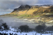 Kings Mountain with mist and snow in the valley below. WeatherWinterIrelandEireRepublicEuropeEuropeanIrishLandscapeSligoAtmosphereLightMountainsSnowMistWinter Eire European Irish Northe...