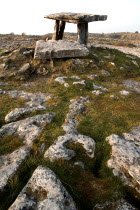 Poulnabrone Dolmen - The thin capstone sits on two 1.8 metre  6 feet  high portal stones. These stones created a chamber within which the dead were placed. The people buried here were Neolithic farmer...