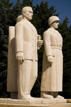 Turkey, Cappadocia, Ankara, Anitkabir, Mausoleum of Kemal Ataturk, Statue of a youthful intellectual, a peasant and a soldier.
