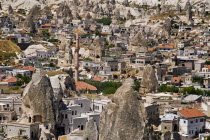 Turkey, Cappadocia, Goreme, The town's layout has been determined by the location of its many 'Fairy Chimneys'.