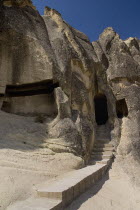 Turkey, Cappadocia, Goreme, Goreme Open Air Museum, One of the 9 churches carved out of a ring shaped rock formation.