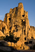 Turkey, Cappadocia, Goreme, Goreme Open Air Museum, The Nun's Convent or Nunnery is 7 storeys high and once housed as many as 300 nuns. Evening Light