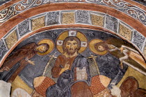 Turkey, Cappadocia, Goreme, Goreme Open Air Museum, The Dark Church, So named because it had very few windows. The frescoes date from the 11th century. Dark Church is known in Turkish as Karanlik Kili...