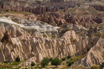 Turkey, Cappadocia, Goreme, Rose and Red Valleys, Rose Valley in foreground with Red Valley in the background.