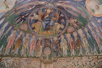 Turkey, Cappadocia, Goreme, Red Valley, Hacli Kilise is the Turkish title for the church. It means the church with the cross, Frescoes on ceiling, superstitous gouging has taken place  to eradicate the evil eye.